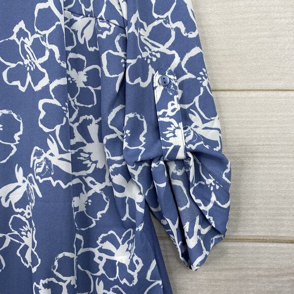 Fortune + Ivy Stitch Fix Women 2XL Top Blue Floral Boho Tie Neck Pullover NWT - Picture 4 of 10